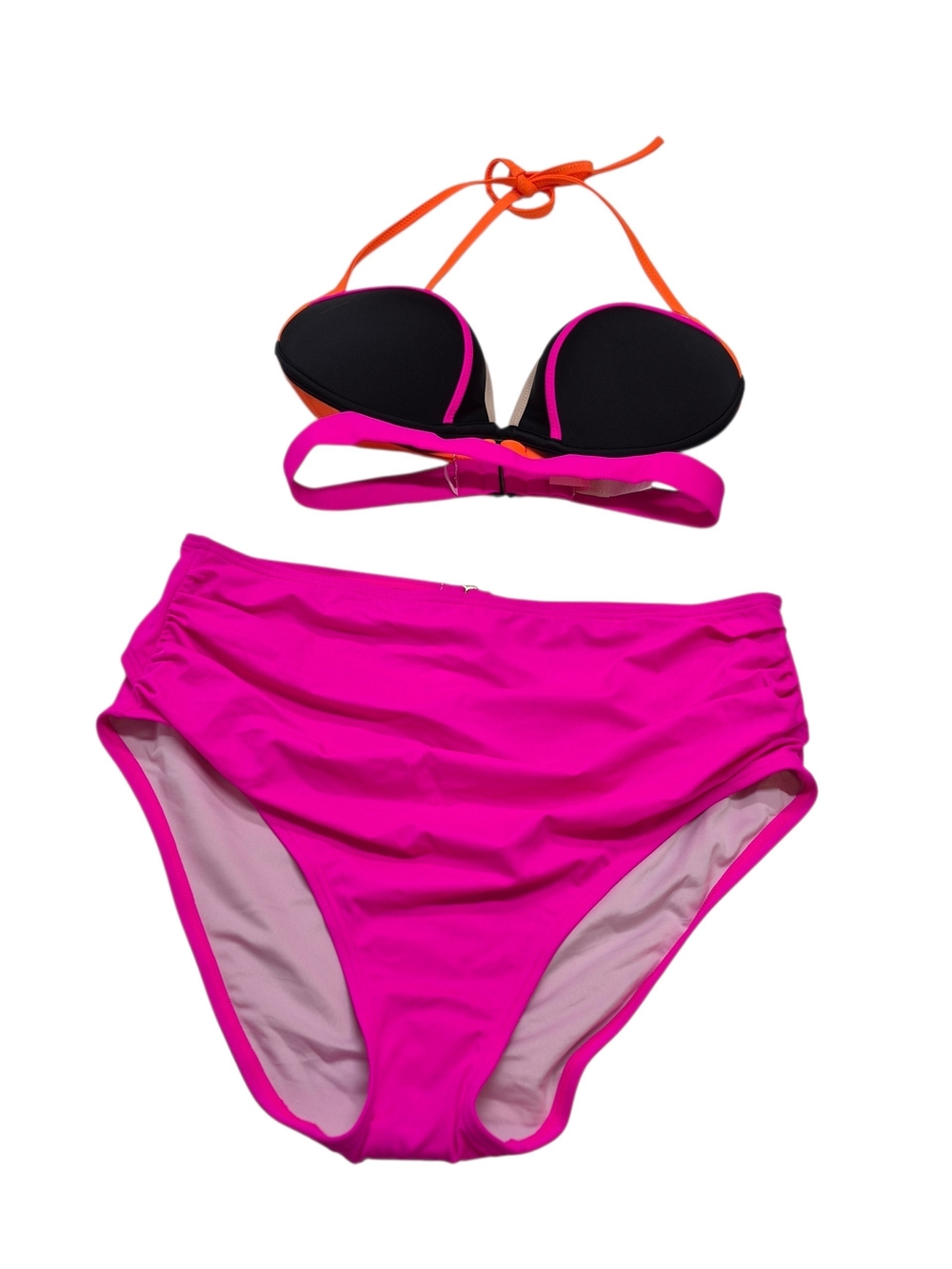 Victoria's Secret Bikini High Waist Bottom Push Up Top Women's XL 34D Pink Black